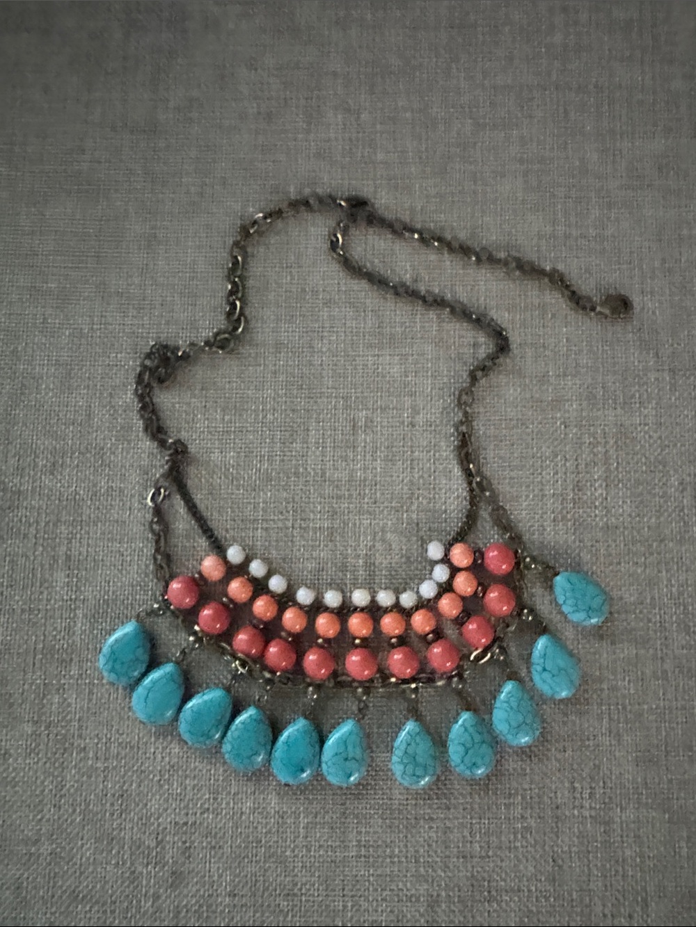Statement Bib Necklace with Turquoise and Coral Beads